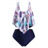 Maillot de Bain Tankini Plume Imprimée à Bretelle de Grande Taille à Volants - Blanc 2X