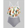 Maillot de Bain Tankini Rayé Ananas à Bretelle de Grande Taille à Volants - Blanc 4X