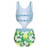 Cutout Monokini Swimsuit Stripe Lemon One-piece Floral Swimwear - CLOVER GREEN 3XL