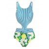 Cutout Monokini Swimsuit Stripe Lemon One-piece Floral Swimwear - CLOVER GREEN 3XL