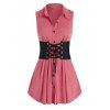 Débardeur Trapèze Boutonné de Grande Taille avec Corset Ceinturé à Lacets - Rouge Saint Valentin 1X