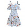 Mini Robe Fleurie Imprimée à Epaule Ouverte - Bleu Ciel Léger 3XL