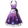 Robe Ceinturée Papillon Fleurie de Grande Taille à Col Halter - Violet Améthyste 1X