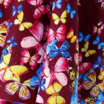 

Plus Size Butterfly Print Open Back Cinched Tankini Swimsuit, Red wine