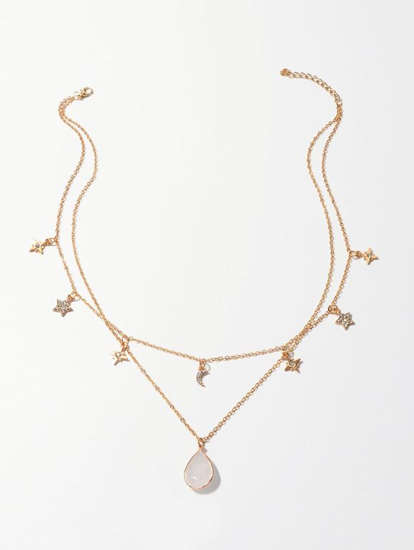 Collier Superposé Goutte d'Eau Lune et Etoile - Or 