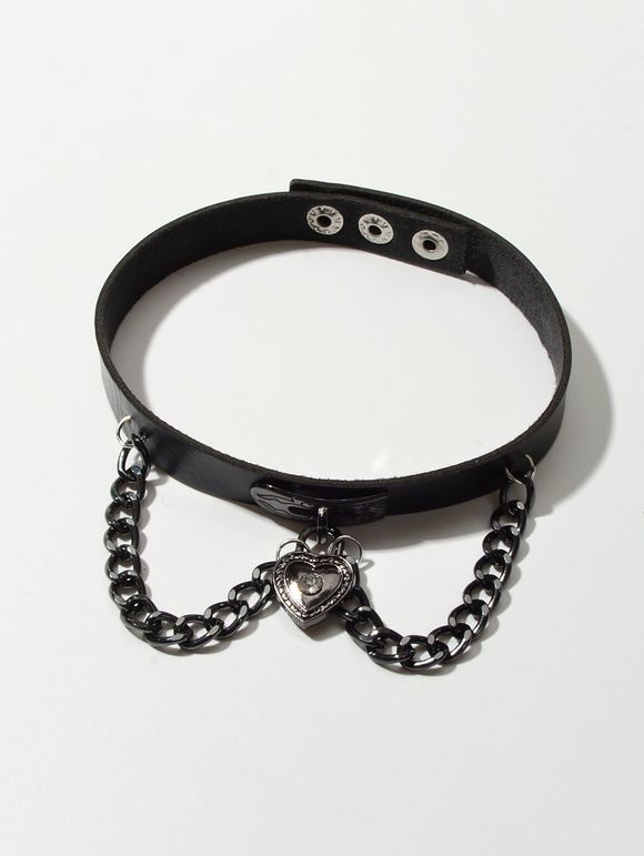 Collier Ras-du-Cou Cœur Serrure à Chaîne - Noir 