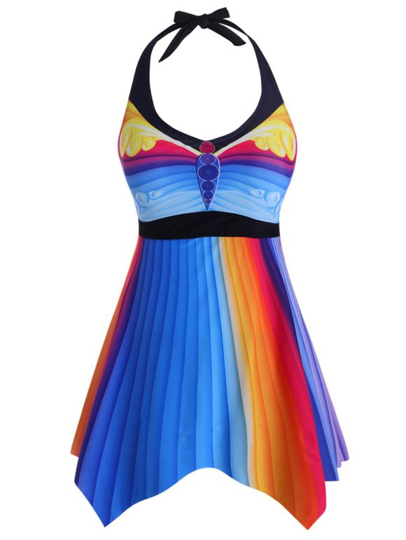 Maillot de Bain Tankini Rayé Coloré Imprimé de Grande Taille à Col Halter - multicolor 3X
