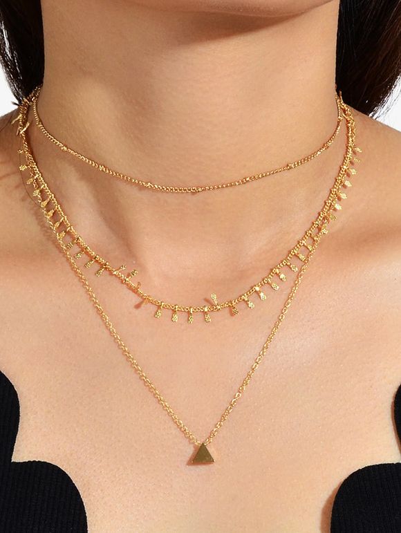 Collier Superposé Simple Triangle Pendant - Or 
