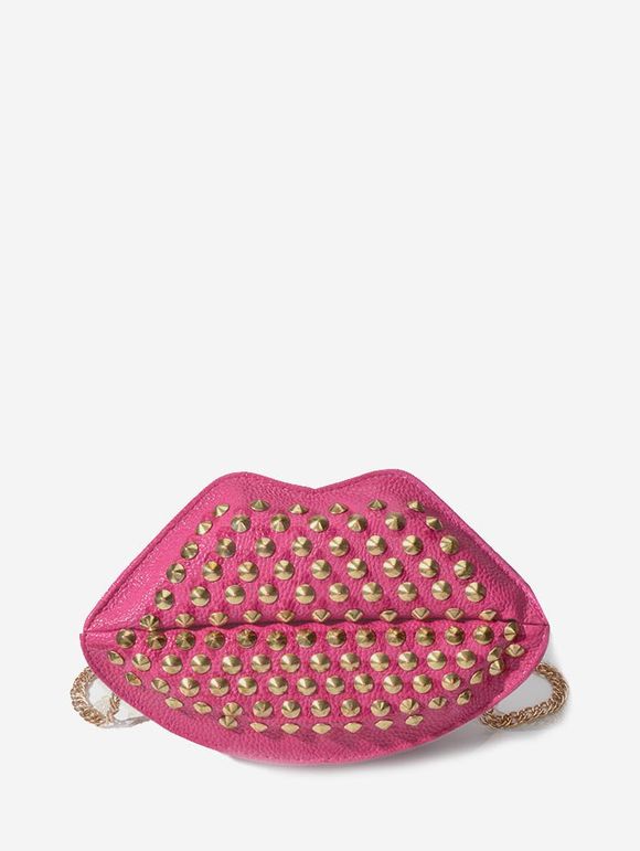 Sac à Bandoulière en Forme de Bouche avec Rivet - Rouge Rose 