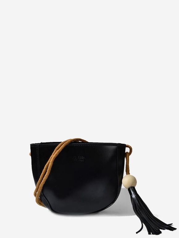 Sac à Bandoulière en Couleur Unie à Frange - Noir 