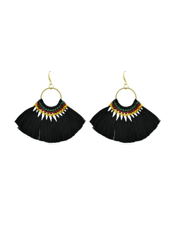 Boucles D'Oreilles Pendantes Secteur Style Bohémien à Frange - Noir 