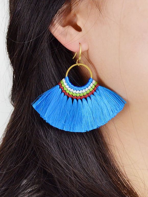 Boucles D'Oreilles Pendantes Secteur Style Bohémien à Frange - Bleu 