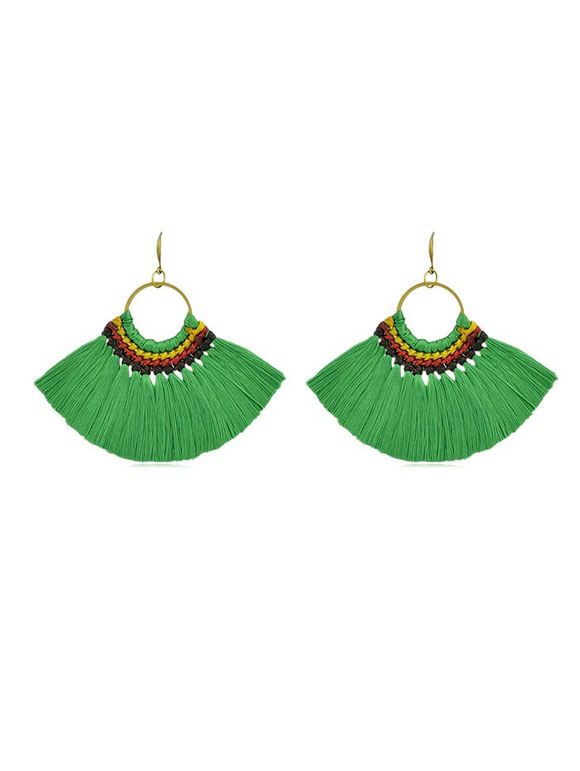 Boucles D'Oreilles Pendantes Secteur Style Bohémien à Frange - Vert 