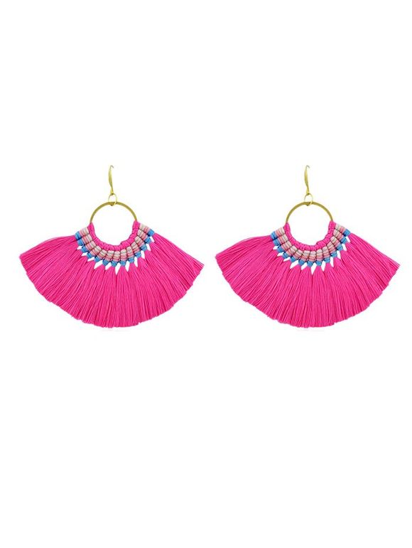 Boucles D'Oreilles Pendantes Secteur Style Bohémien à Frange - Rouge Rose 