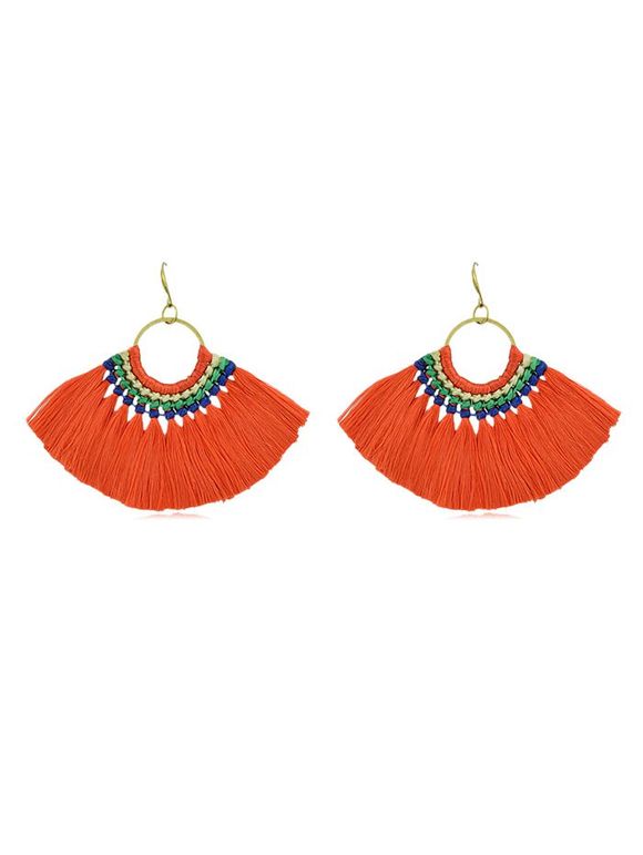 Boucles D'Oreilles Pendantes Secteur Style Bohémien à Frange - Orange Tigre 