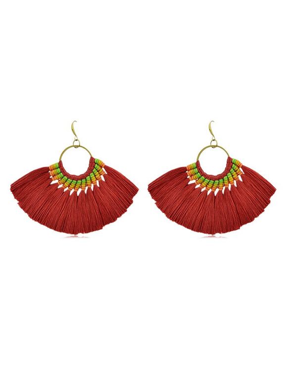 Boucles D'Oreilles Pendantes Secteur Style Bohémien à Frange - Rouge Lave 