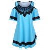 Haut Brodé Panneau en Maille à Epaule Dénudée de Grande Taille - Bleu 1X
