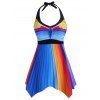 Maillot de Bain Tankini Rayé Coloré Imprimé de Grande Taille à Col Halter - multicolor 3X
