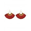Boucles D'Oreilles Pendantes Secteur Style Bohémien à Frange - Rouge Lave 