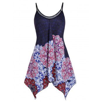 

Butterfly Printed Handkerchief Longline Plus Size Cami Top, Blue