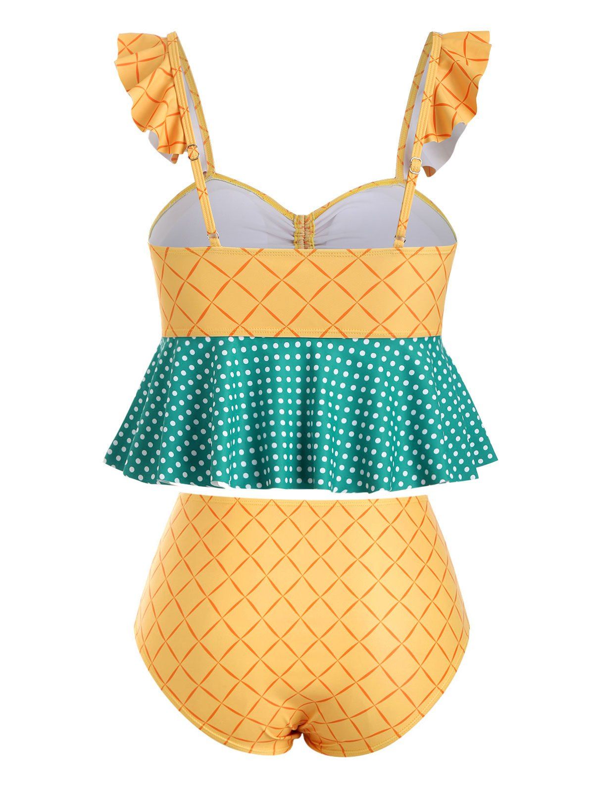 26 Off 2020 Checked Polka Dot Cinched Front Flounced Plus Size Tankini Swimwear In Yellow 