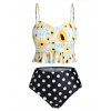 Floral Polka Dot Peplum Hem Plus Size Tankini Swimsuit - SUN YELLOW 5X