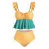 Maillot de Bain Tankini Lacets en Avant à Carreaux à Volants de Grande Taille - Jaune 3X