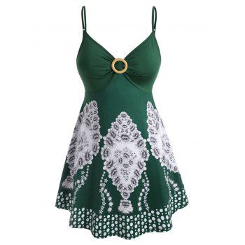 

Floral O Ring Ruched Plus Size Cami Top, Shamrock green