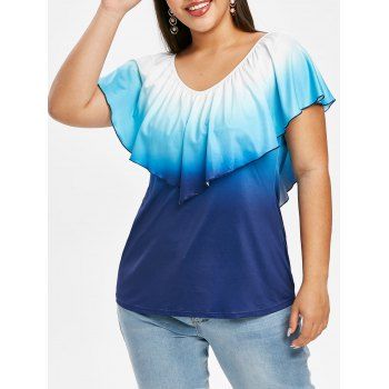 

Ombre Overlay Flounces Plus Size Top, Blue