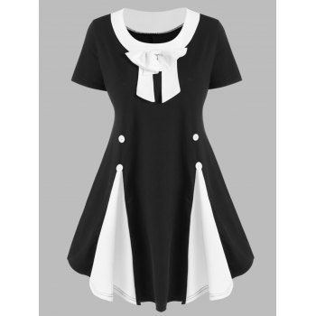 

Plus Size Bowknot Two Tone T Shirt, Black