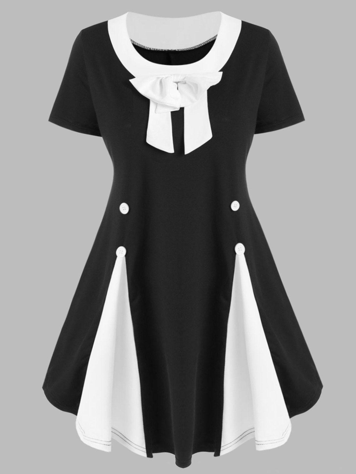 

Plus Size Bowknot Two Tone T Shirt, Black