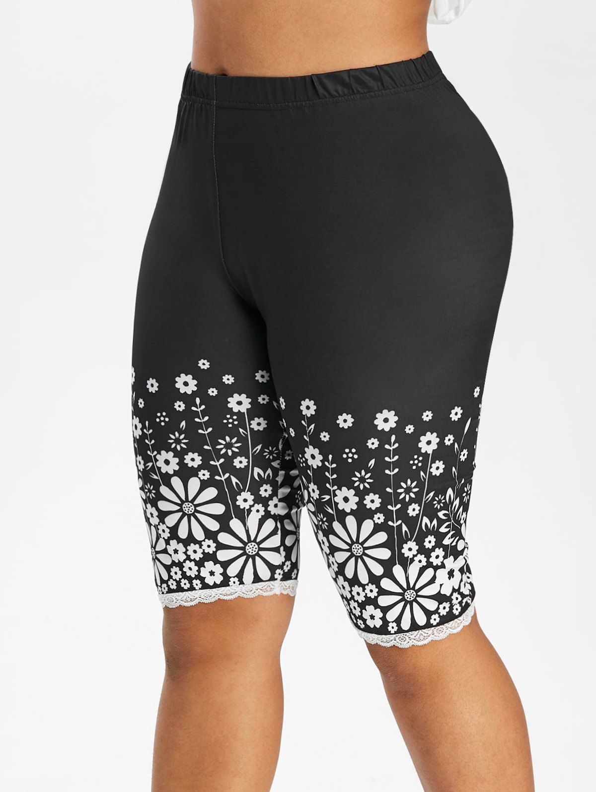 [33% OFF] Plus Size Lace Trim Knee Length Leggings | Rosegal