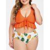 Maillot de Bain Tankini Péplum Ananas de Grande Taille à Ourlet Noué - Orange Papaye 1X
