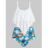 Plus Size Lace Overlay Sea Creature Print Tankini Swimwear - WHITE 1X