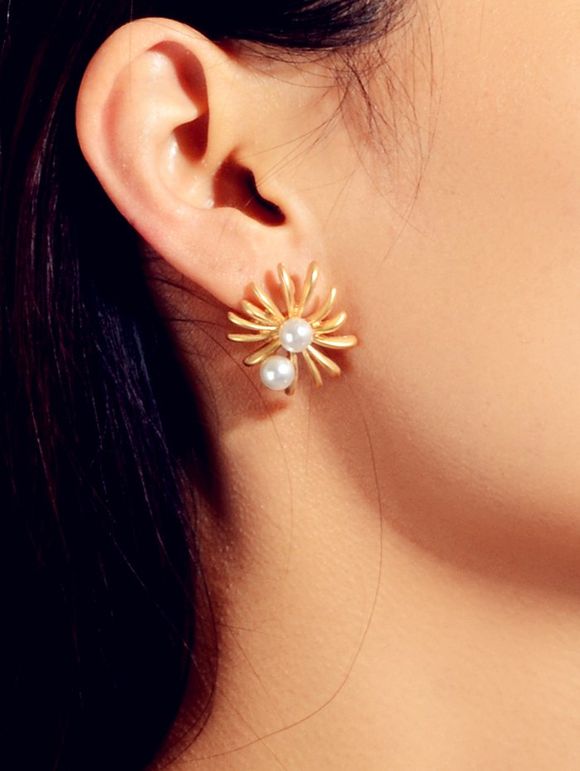 Fleur Faux Perle Boucles d'oreilles - Or 