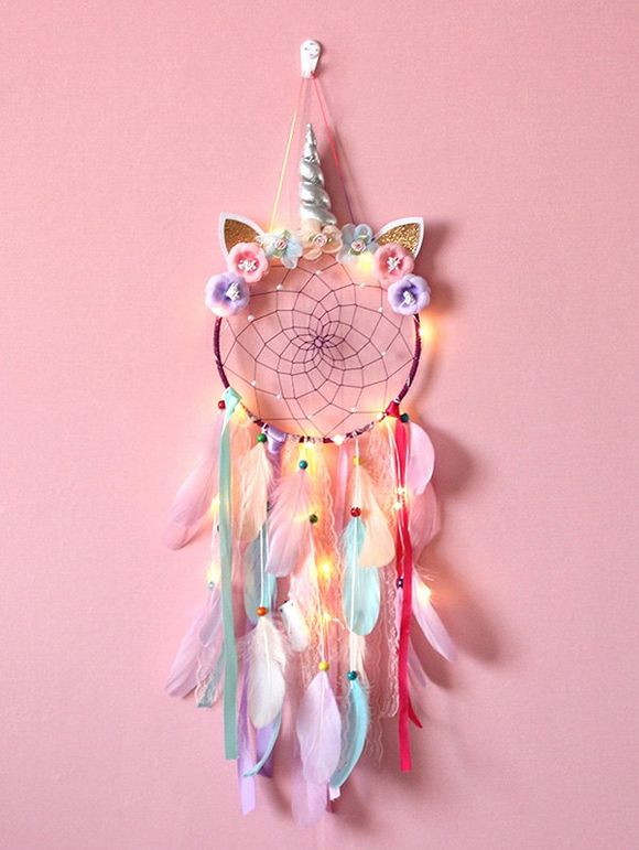 Attrape-Rêve Plumes Fleur et Licorne Décoration de la Maison - multicolor A 