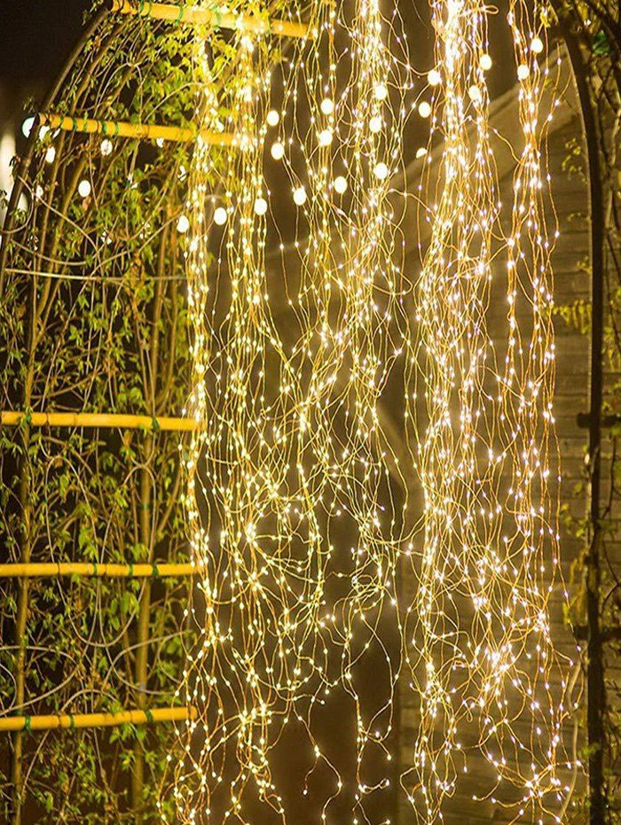 string lights in courtyard