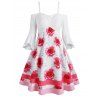 Robe Fleurie Manches Evasées à Epaule Dénudée de Grande Taille à Volants - Blanc 4X