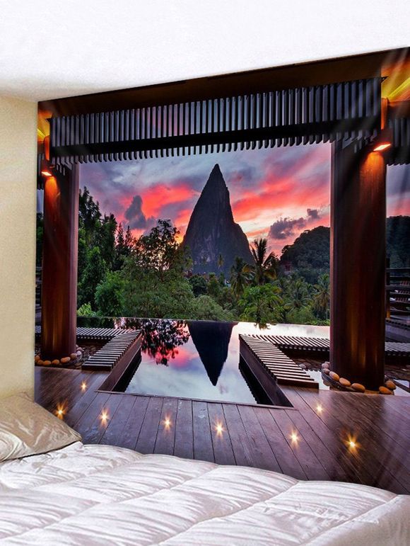Tapisserie Murale 3D Montagne et Nuage Imprimé - multicolor W91 X L71 INCH