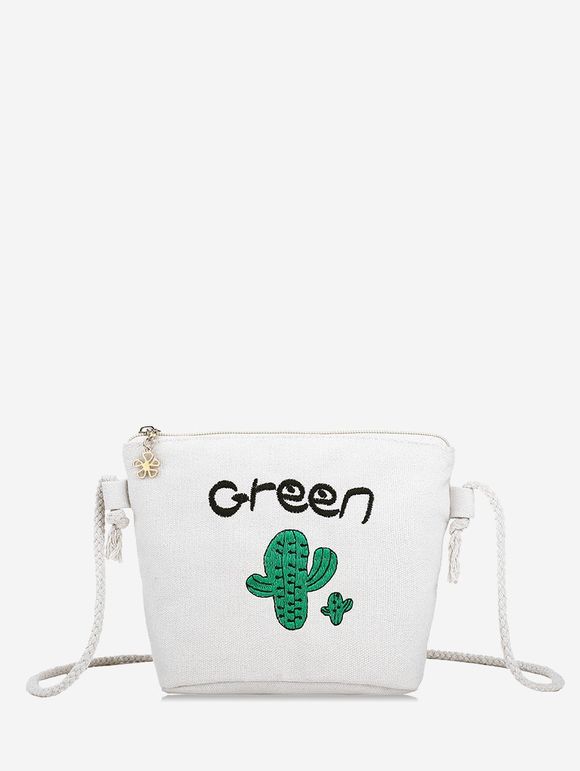 Cactus Embroidery Rope Strap Crossbody Bag - WARM WHITE 