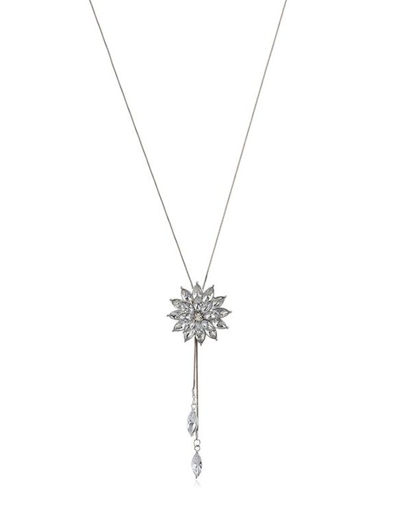 Faux Crystal Flower Petals Pendant Necklace - SILVER 