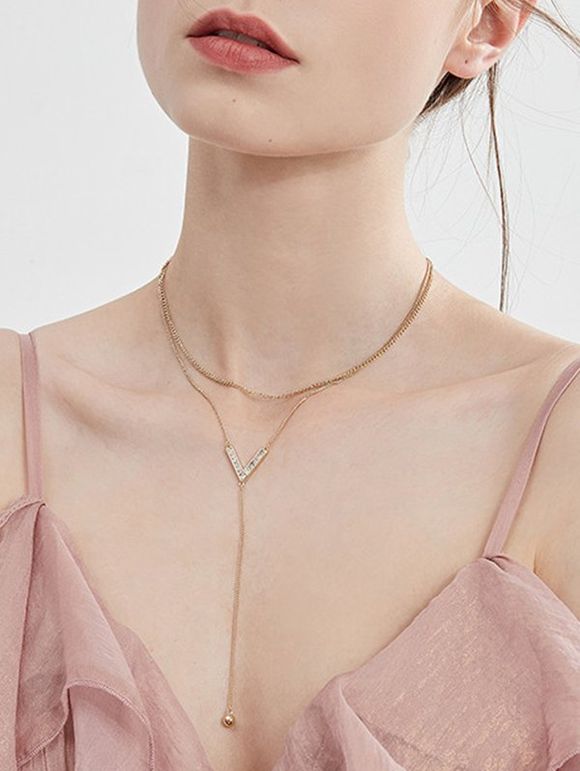 Collier Lettre V Superposé à Frange - Or 