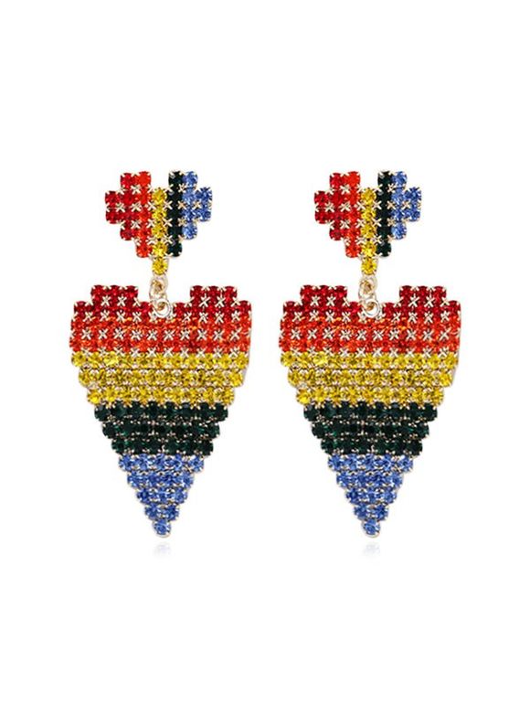 Boucles d'Oreilles en Forme de Cœur Couleur d'Arc-en-ciel avec Strass - multicolor A 