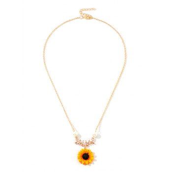 

Sunflower Leaf Pendant Faux Pearl Necklace, Gold