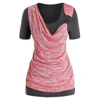 

Space Dye Cowl Front O Ring Plus Size Top, Watermelon pink