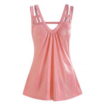 

Strappy Backless Ruched V Neck Glitter Tank Top, Pink