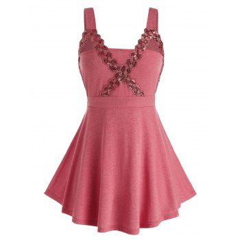 

Plus Size Cutout Sequin Guipure Tank Top, Light coral