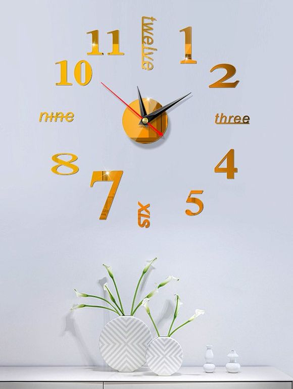 Horloge Analogique Murale DIY Motif de Lettre Décoration Maison - Or 