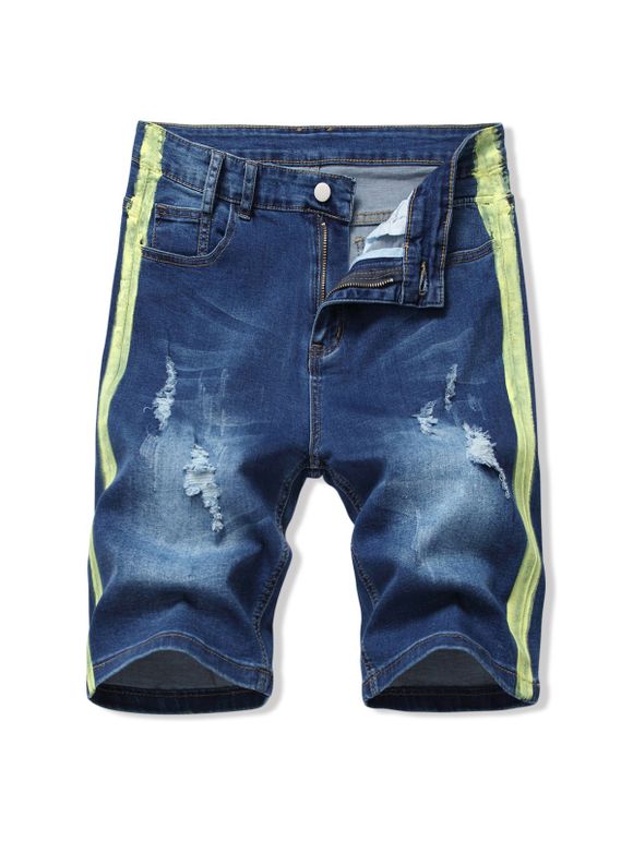 Short Déchiré Peinture Contrastée en Denim - Vert Thé 34