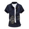 Chemise Dragon Imprmée Boutonnée à Manches Courtes - Cadetblue S